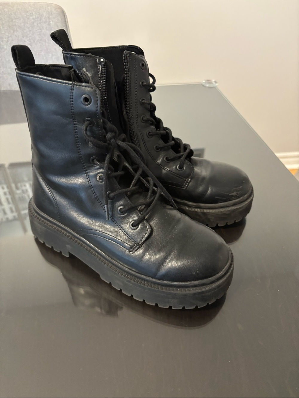 Zara Black Leather Combat Boots for Kids